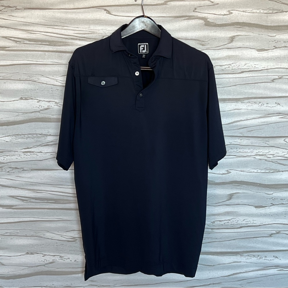 FootJoy Mens Athletic Fit Golf Polo Shirt Navy Blue‎ Short Sleeve Chest Pocket L